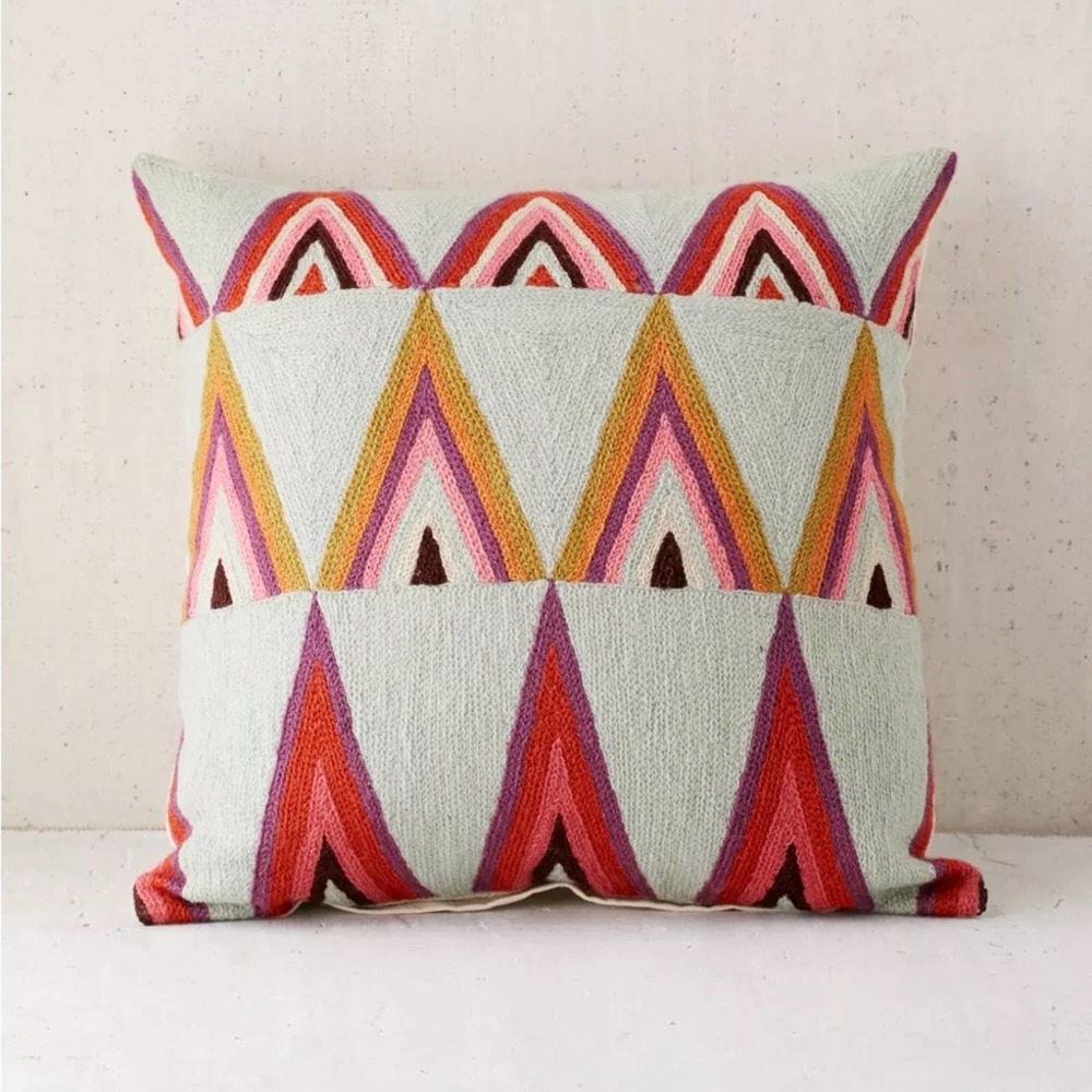 Decorative Geometric Embroidered Throw Pillow - Multi Pink